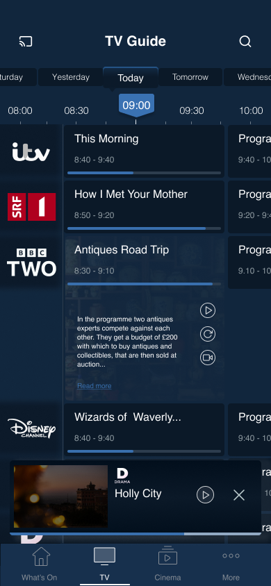 Early prototype: today view with expanded program info